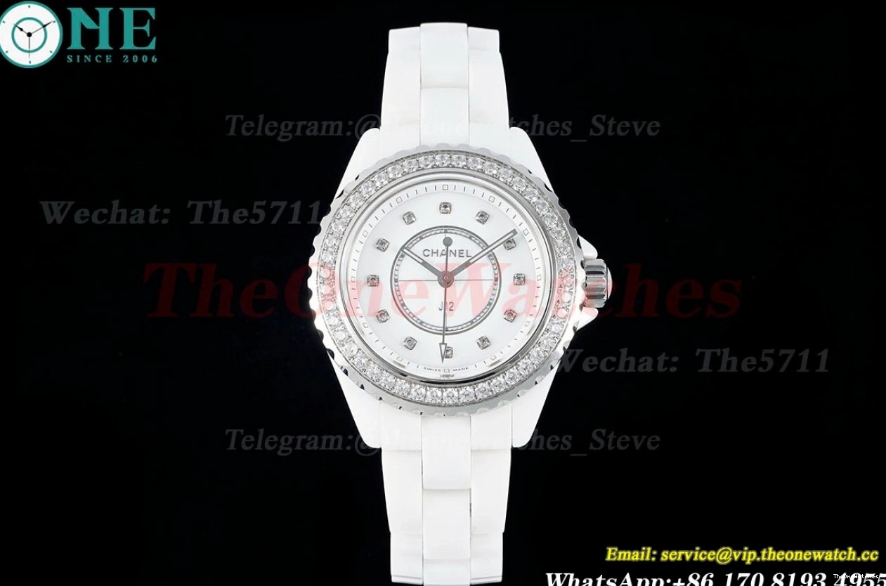 Swiss J12 Cer 33mm Ceramic Dia Dial White Quartz XF Ladies 0514
